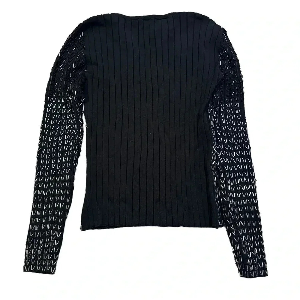 Vintage 90’s beaded black silk blend sweater size large - Picture 2 of 8